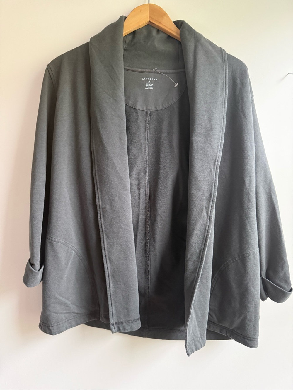 Lands' End Women's Slate Gray Open-Front Shawl Collar Jacket